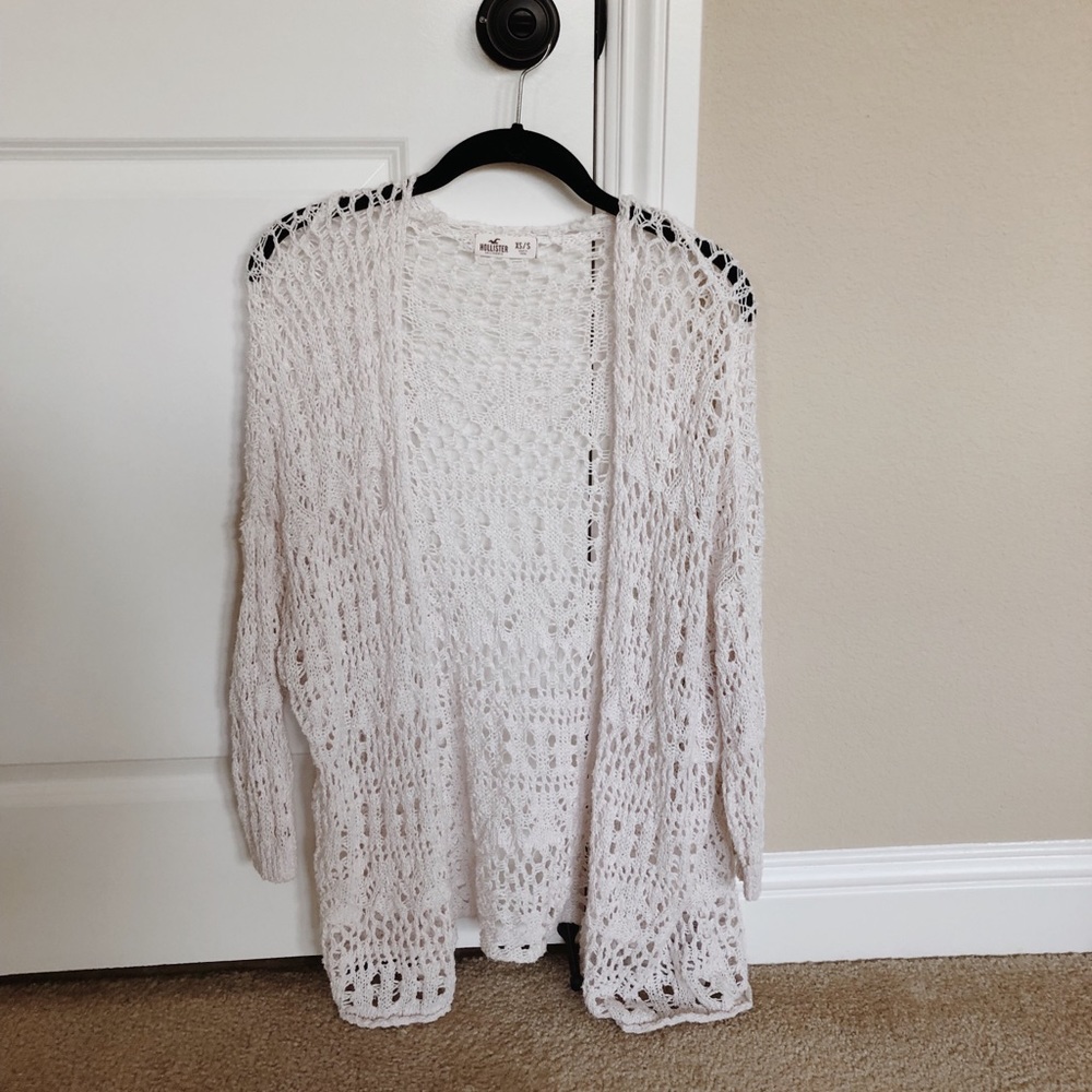 Hollister Light Pink/White Knit Slouchy Cardigan